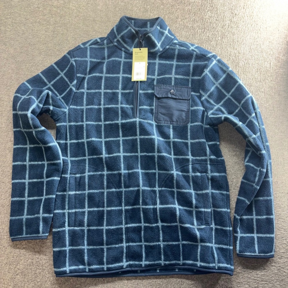 Goodfellow & Co Mens Navy Blue Grid Quarter Zip Fleece Pullover Small NWT